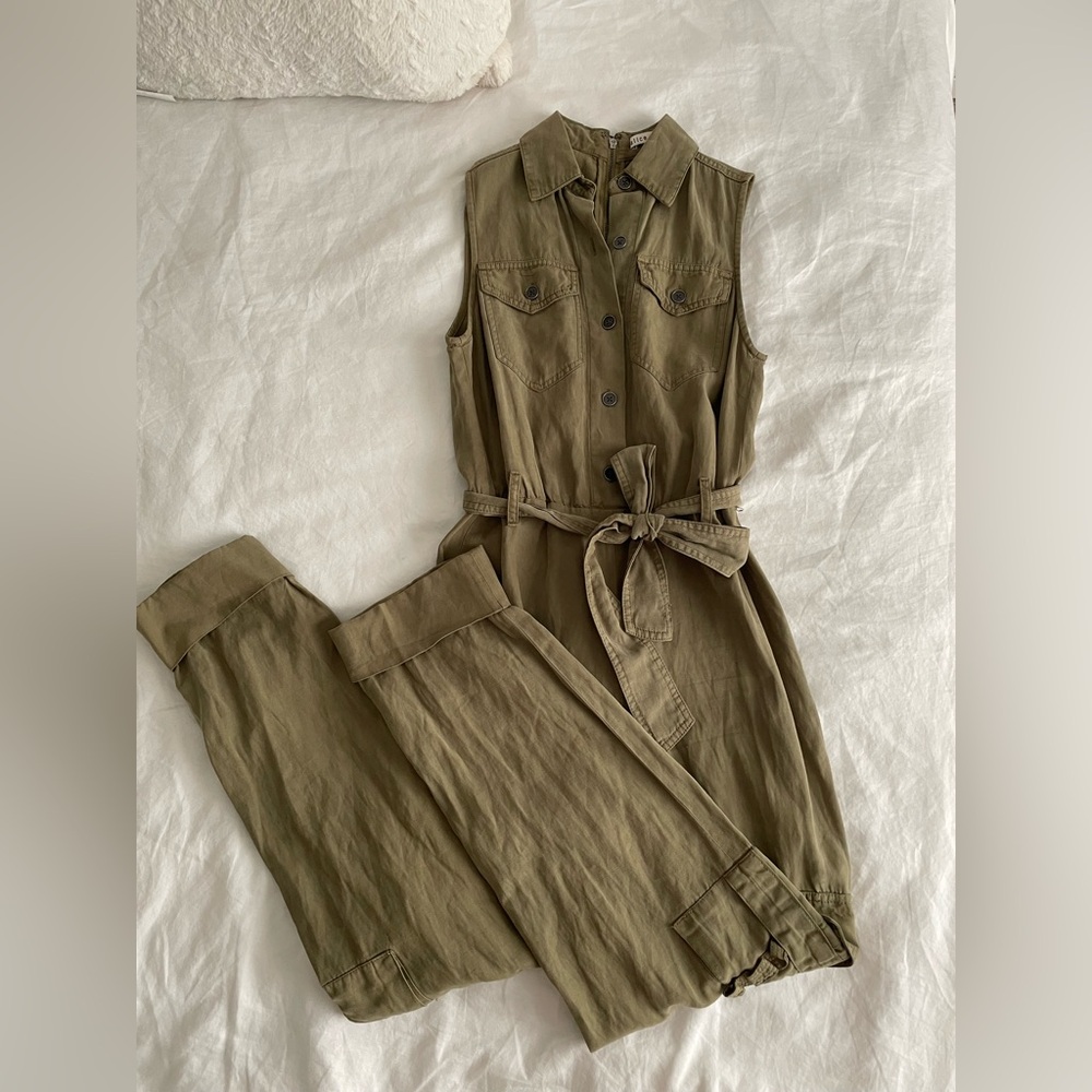 Alice + Olivia Joel Sleeveless Cargo Jumpsuit Olive Green Size 0 Utility Chic - Picture 5 of 6